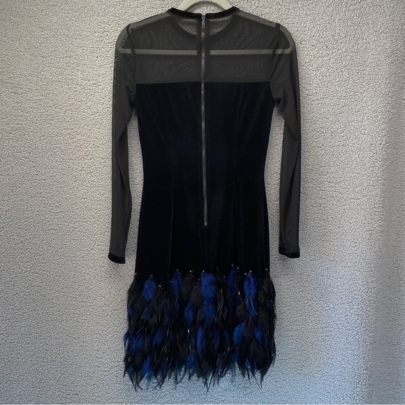Tahari ASL Illusion Velour Mesh Feather Skirt Cocktail Dress Sz 2 - Picture 8 of 12